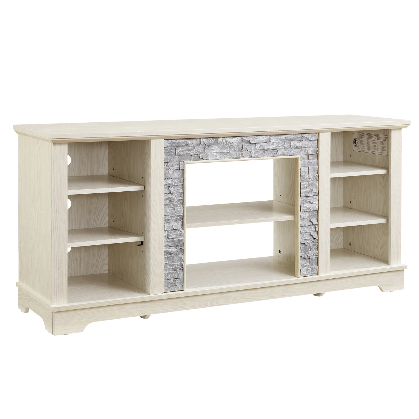 Mantel Stone TV Media Stand with with Faux Stacked Stone Surround, Modern Entertainment Console with Open Storage Space,WHITE, 58.31"W*15.39"D*26.06"H