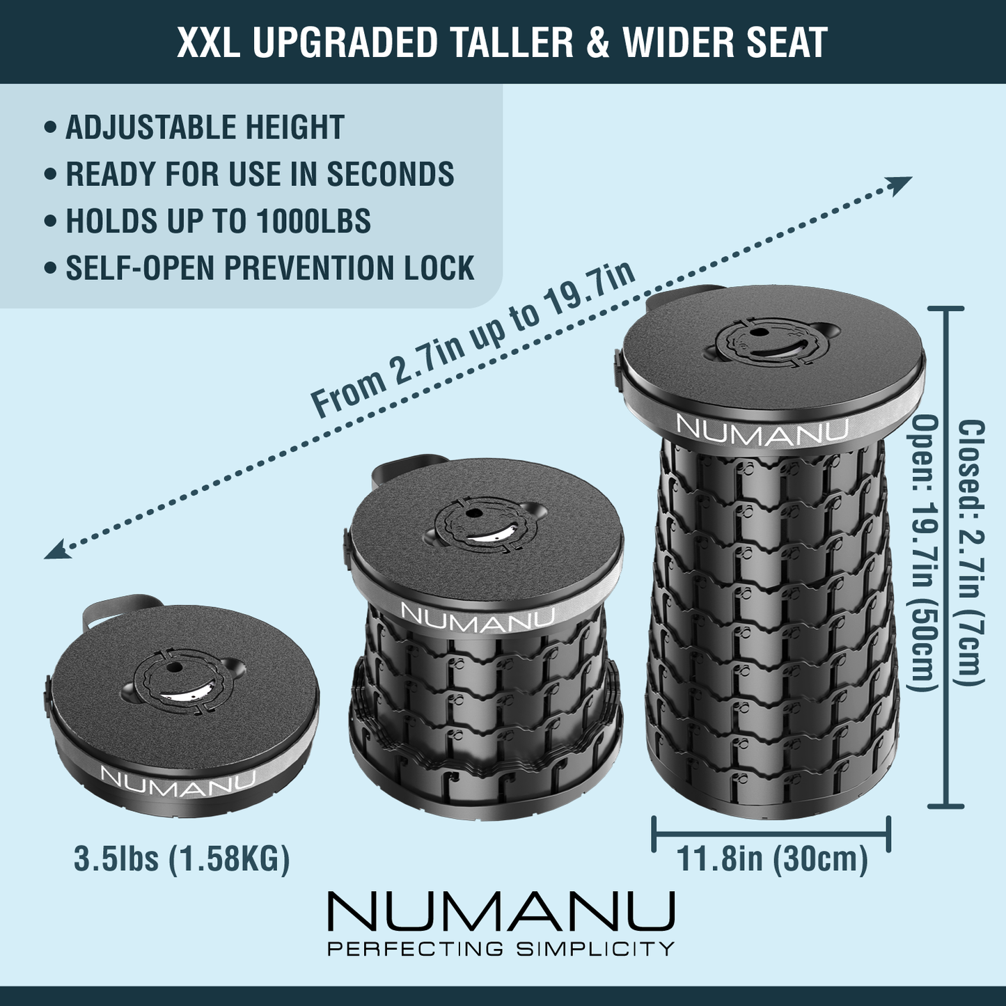 XXL Taller & Wider Collapsible Stool 19.7" w/ Seat Cushion & Carry Bag