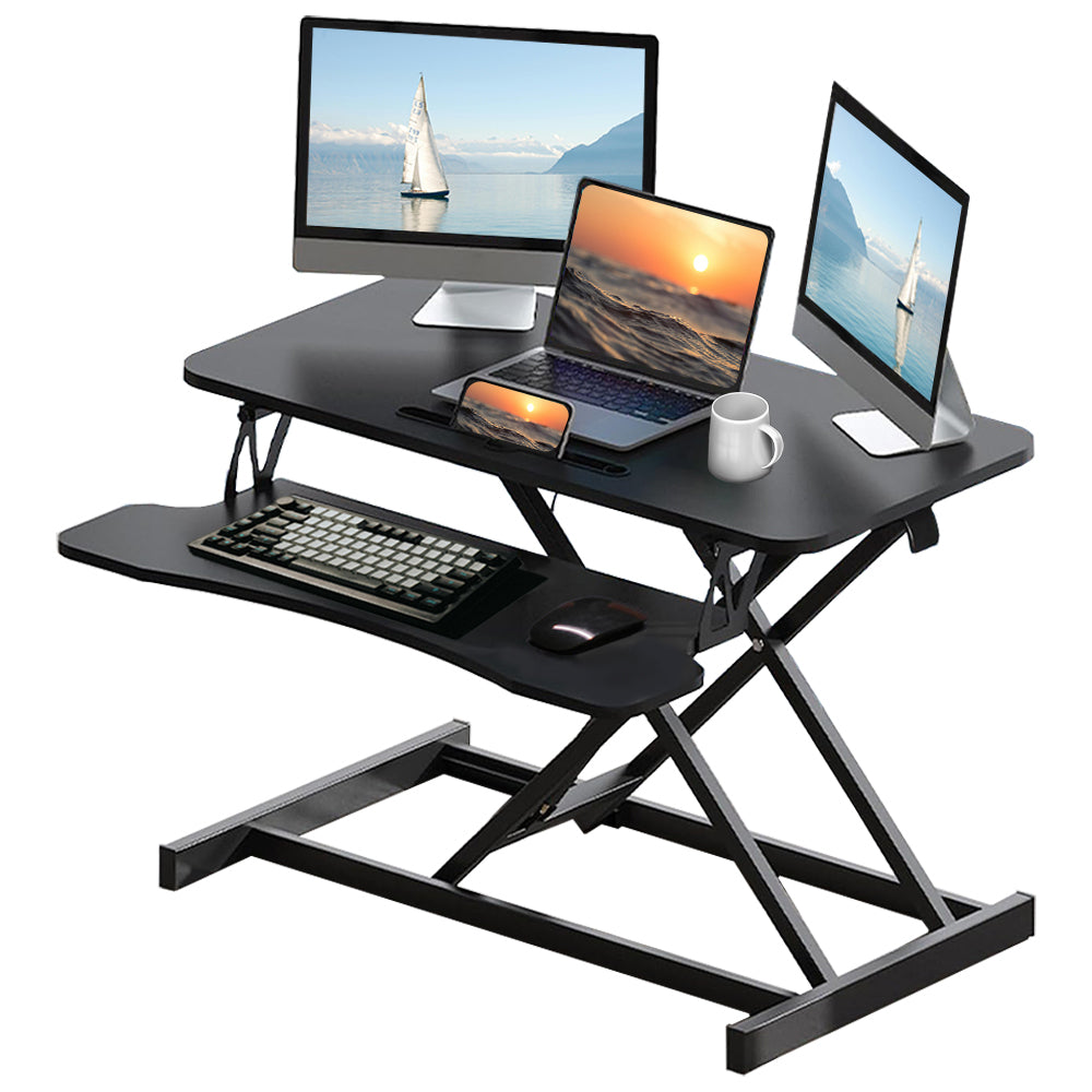 32 Inch Desk Converter, Height Adjustable Sit to Stand Riser, Dual Monitor and Laptop Workstation with Wide Keyboard Tray (BLACK) Xmas Christmas Gift