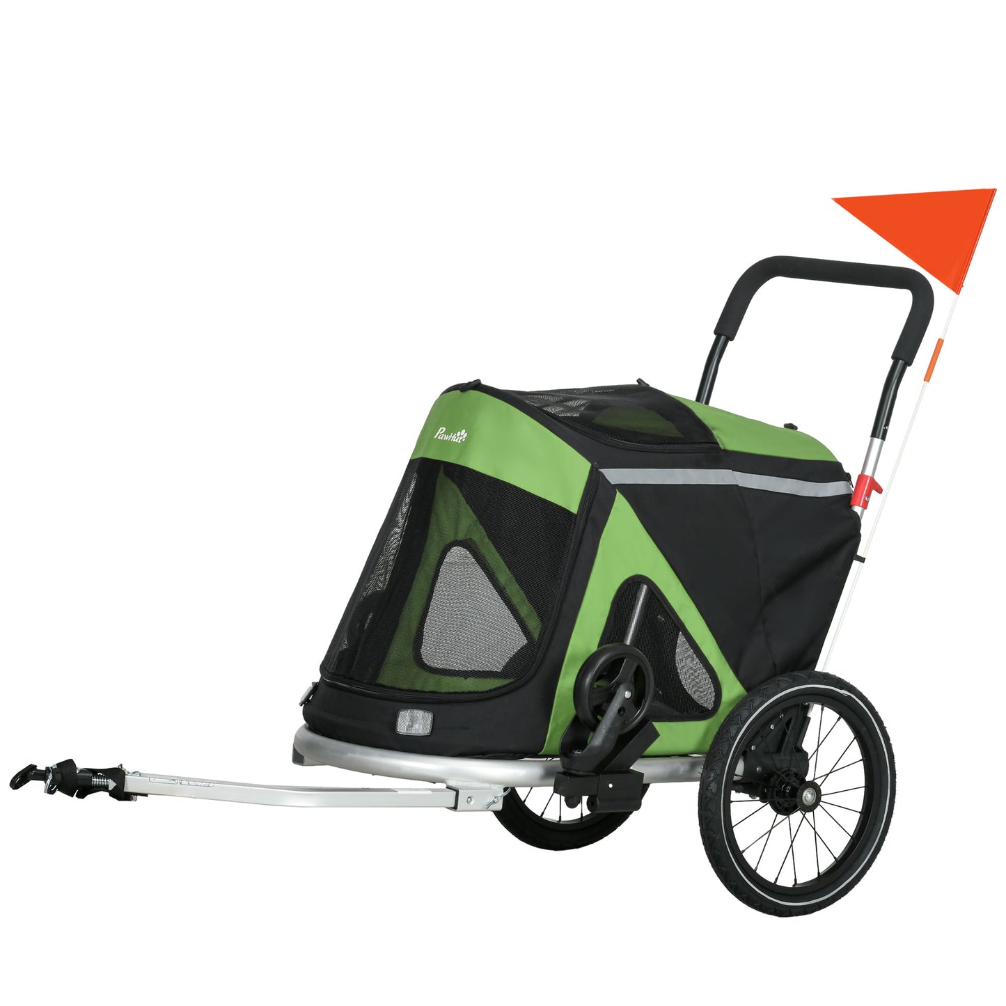 Aosom 2 in 1 Bike Trailer, Foldable Dog Bike Stroller with Aluminum Frame, Quick Release Wheels, Safety Leash, Anti-Slip Mat, Hitch Coupler, Reflectors, Flag for Medium Dogs, Green