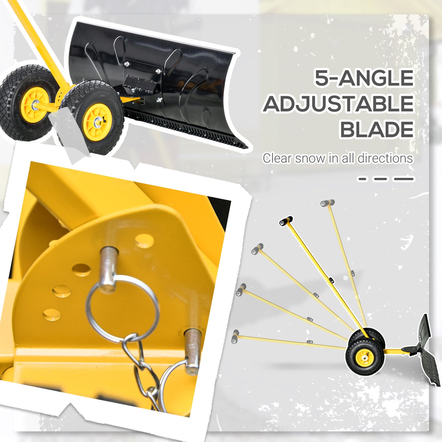 Snow Shovel with Wheels, Snow Pusher, Cushioned Adjustable Angle Handle Snow Removal Tool, 29" Blade, 10" Wheels, Yellow