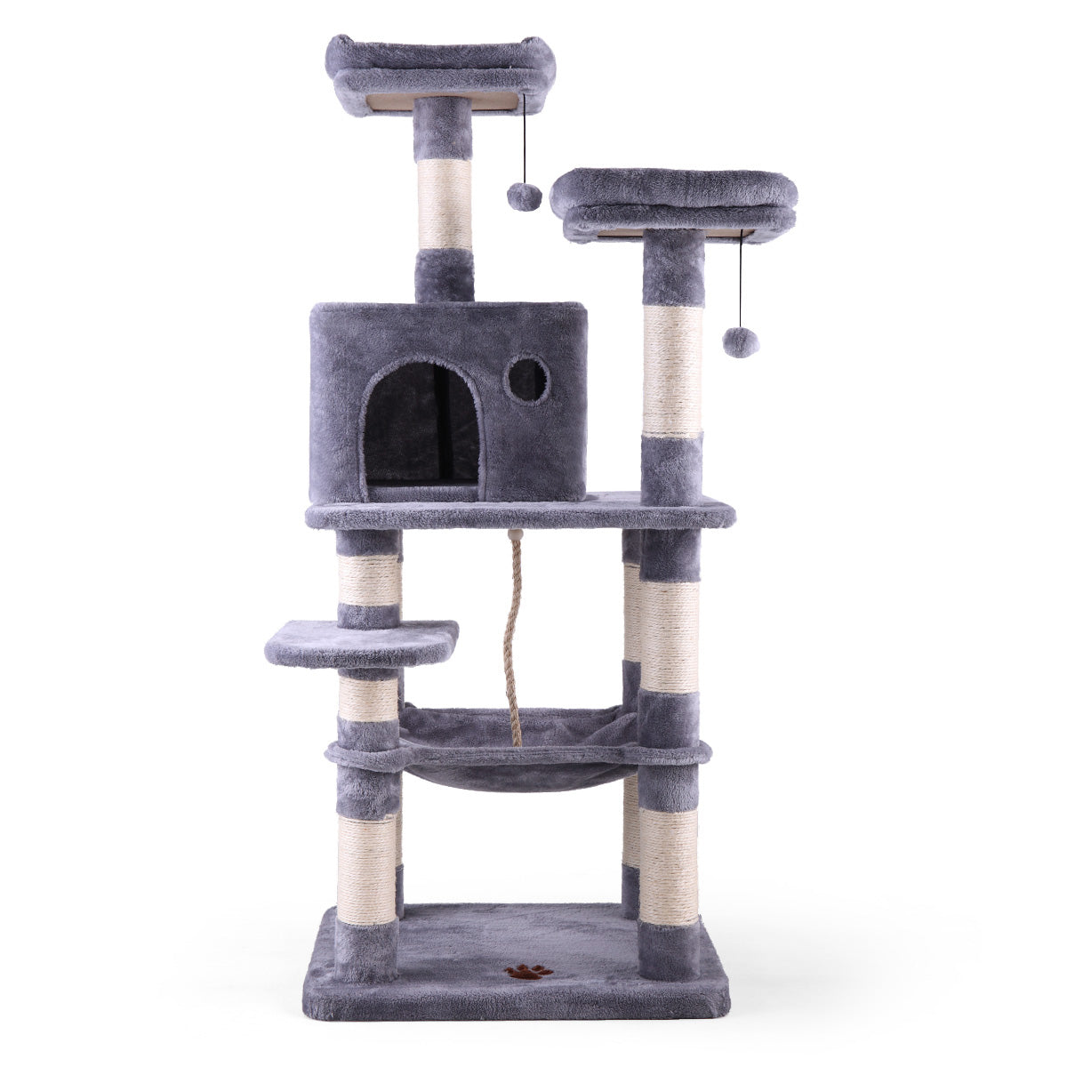 Multi-Level Cat Condo with Hammock & Scratching Posts for Kittens Tall Cat Climbing Stand with Plush Toys - light gray