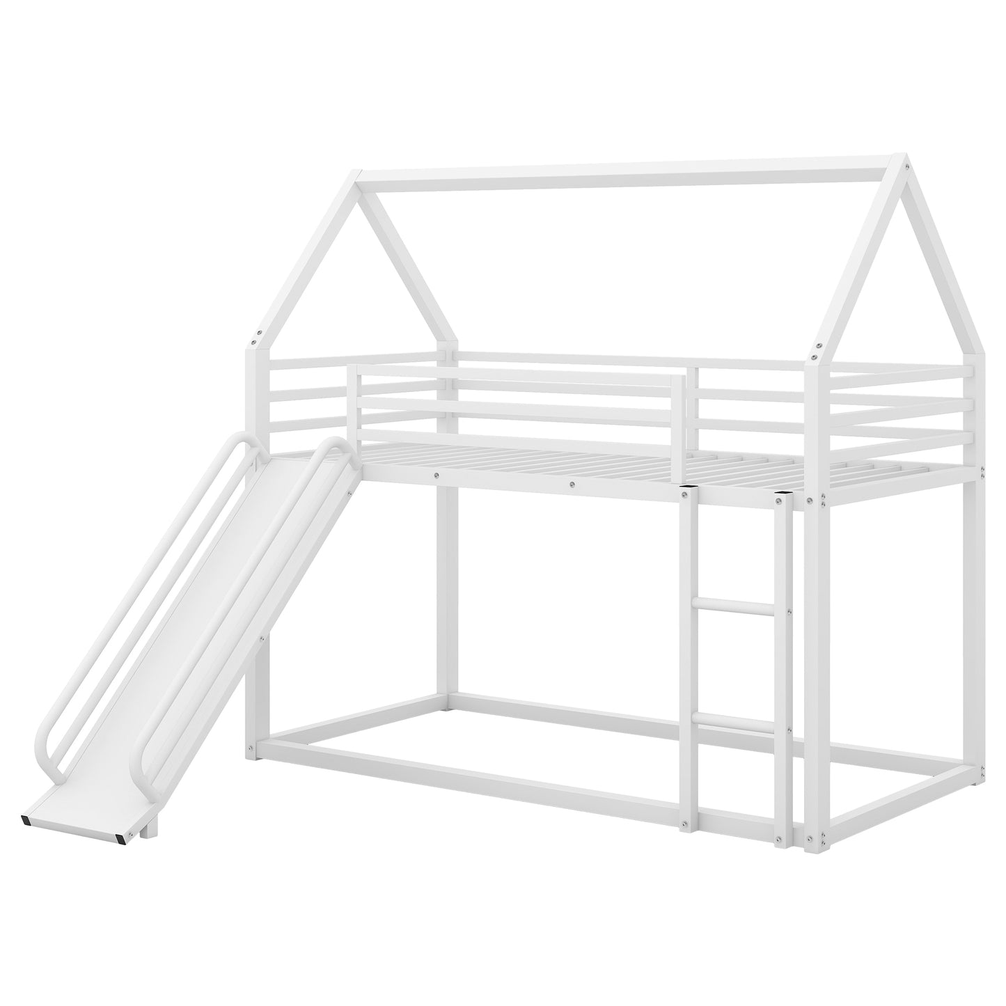 Twin over Twin House Bunk Bed with Ladder and Slide,White