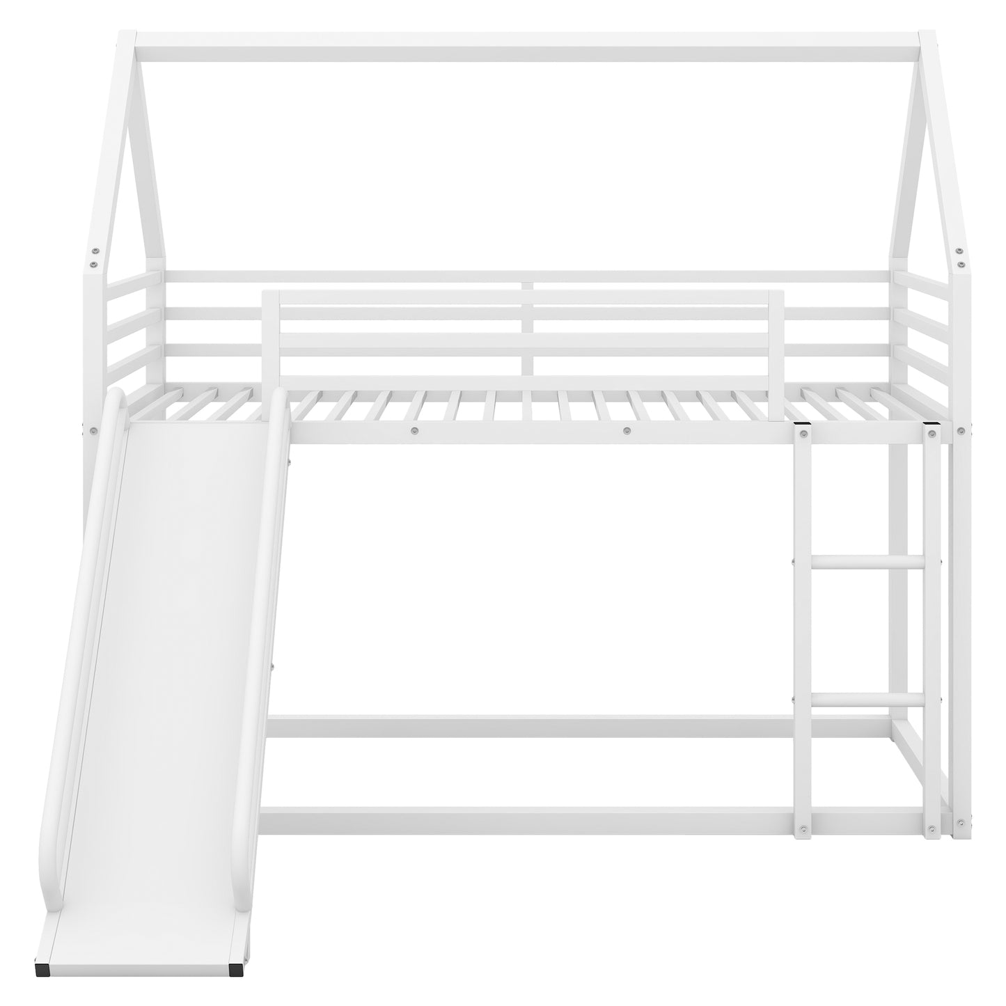 Twin over Twin House Bunk Bed with Ladder and Slide,White