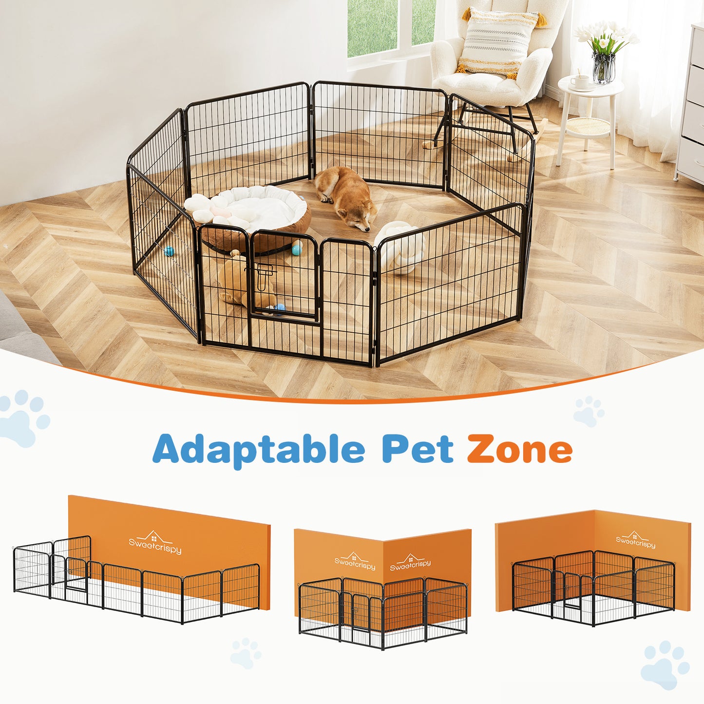 Dog Playpen Indoor with Door, Fence for Small Pet Animals, Puppy Cage with Gate for Yard Outdoor, 8 Panel 32 Inch Tall, Black