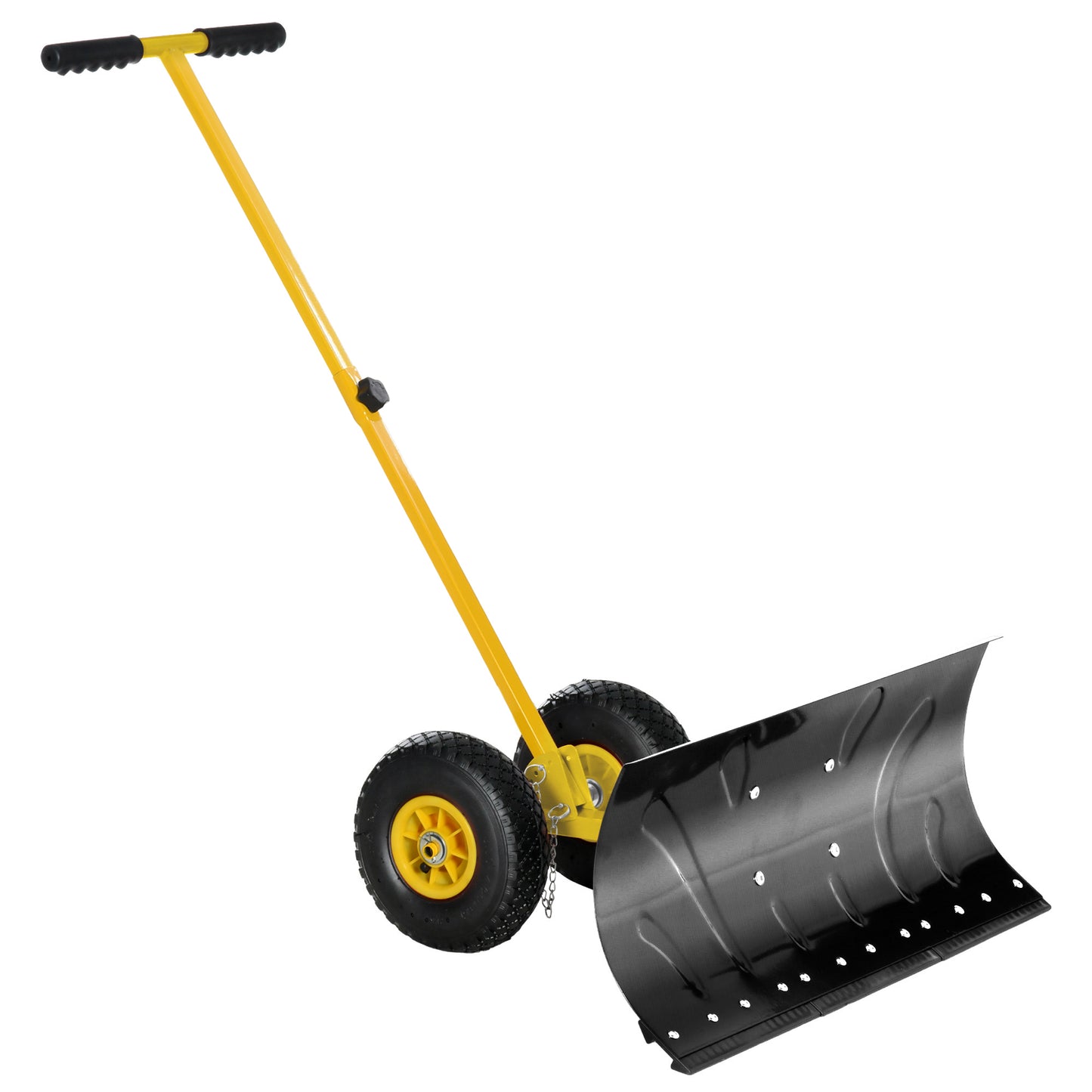 Snow Shovel with Wheels, Snow Pusher, Cushioned Adjustable Angle Handle Snow Removal Tool, 29" Blade, 10" Wheels, Yellow