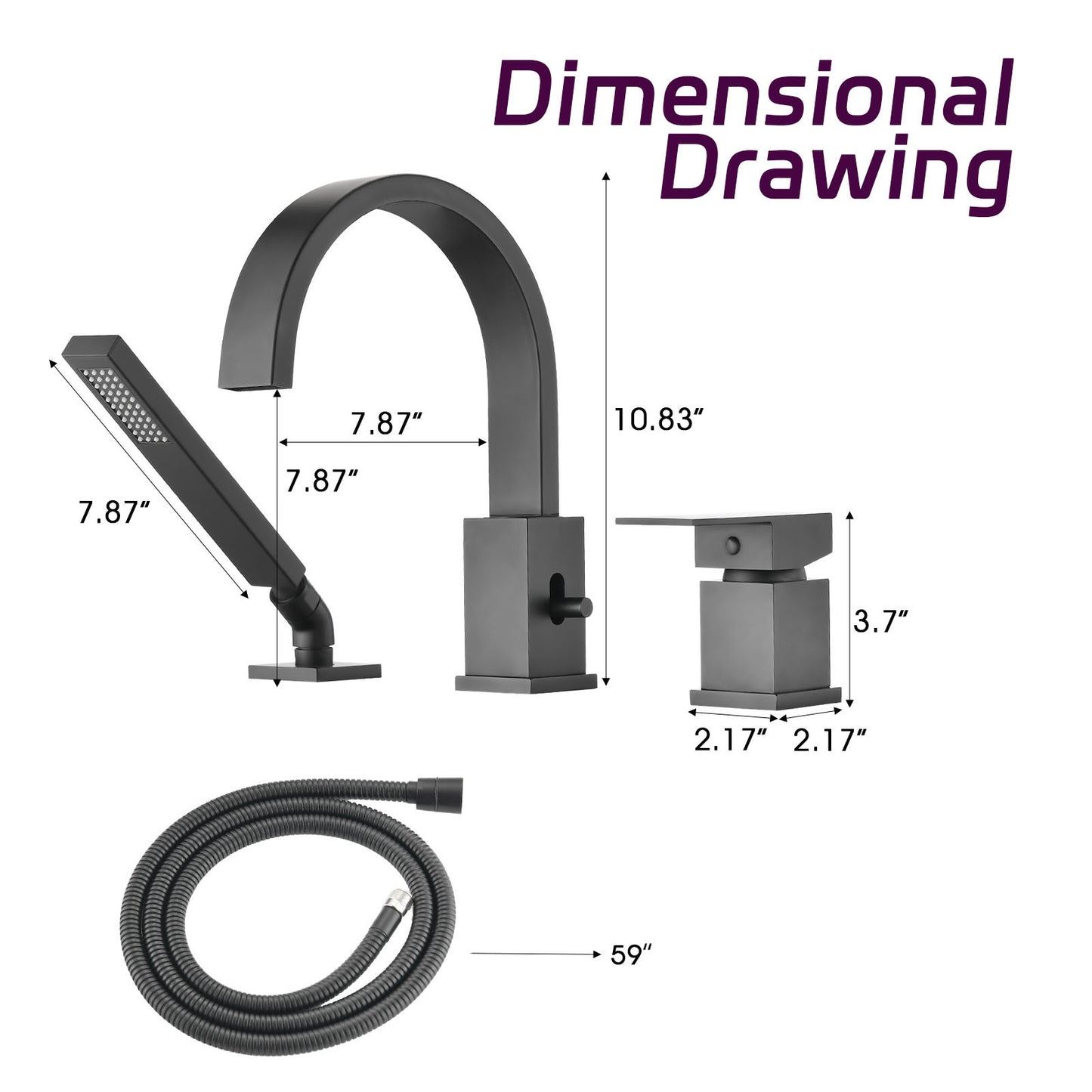 Waterfall Bathtub Faucet with Sprayer, 3-Hole Roman Tub Filler with Hand Shower Deck Mount Waterfall Tub Spout Set