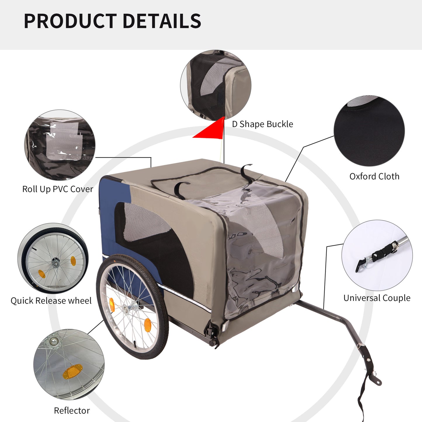 Dog Bike Trailer - Folding Pet Trailer Car for Bicycle, Folding Pet Carrier with 20 Inch Wheels, 2 Entrances, Safety Flag, Easy to Connect & Store