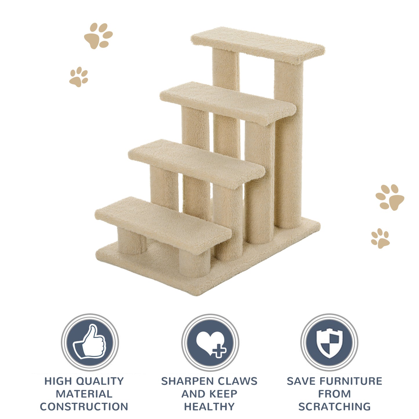 PawHut 25" 4-Step Multi-Level Carpeted Cat Scratching Post Pet Stairs, Beige