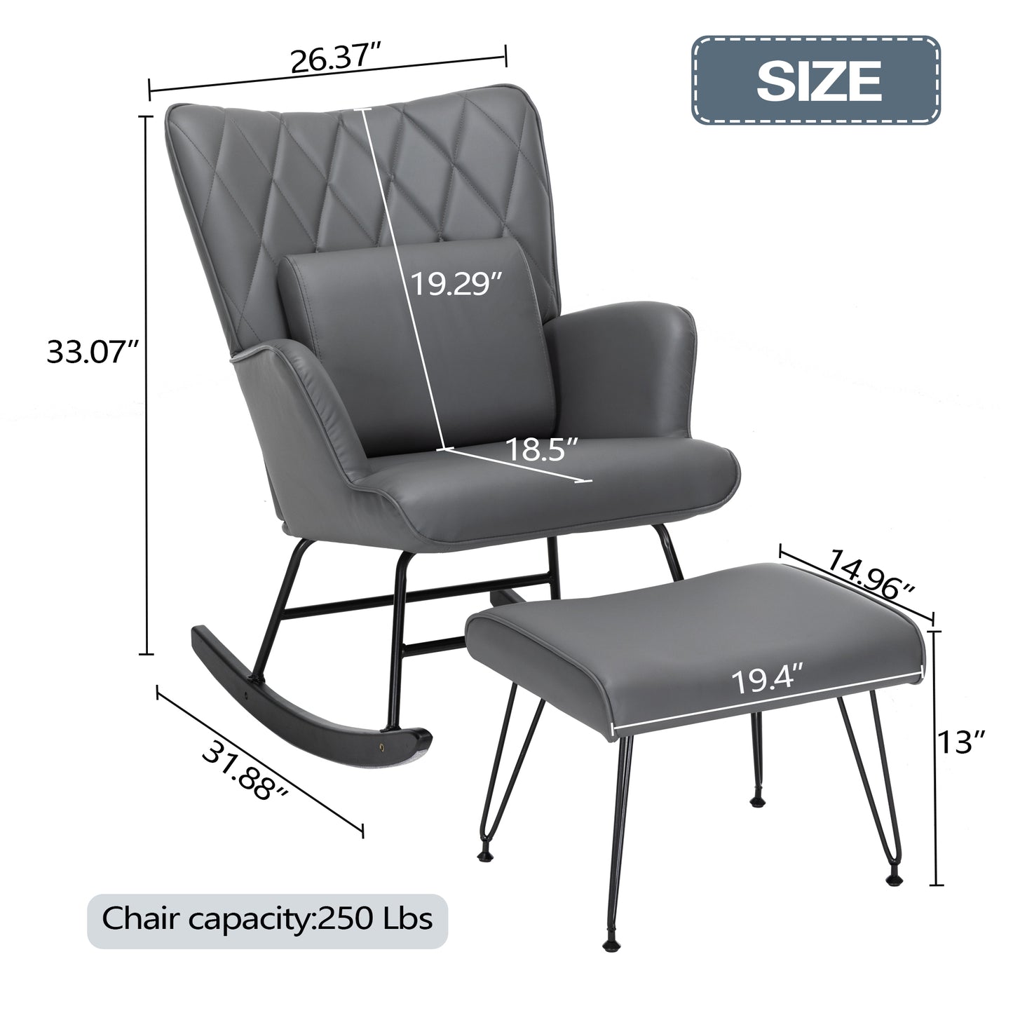 Rocking Chair, Glider Chair,Rocking Accent Chair with Lumbar Pillow and Ottoman for Nursery/Living Room/Bedroom