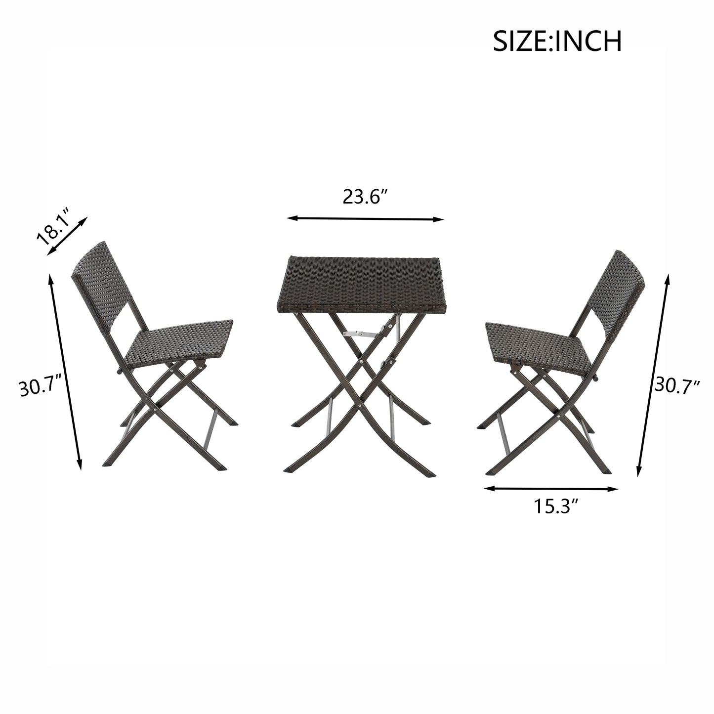 Rattan Patio Bistro Set, 3 Piece Foldable Outdoor Patio Furniture Sets, with Folding Table and Two Chairs, for Garden, Backyard, Pool, Lawn, Porch, Balcony, All Weather Rattan Style