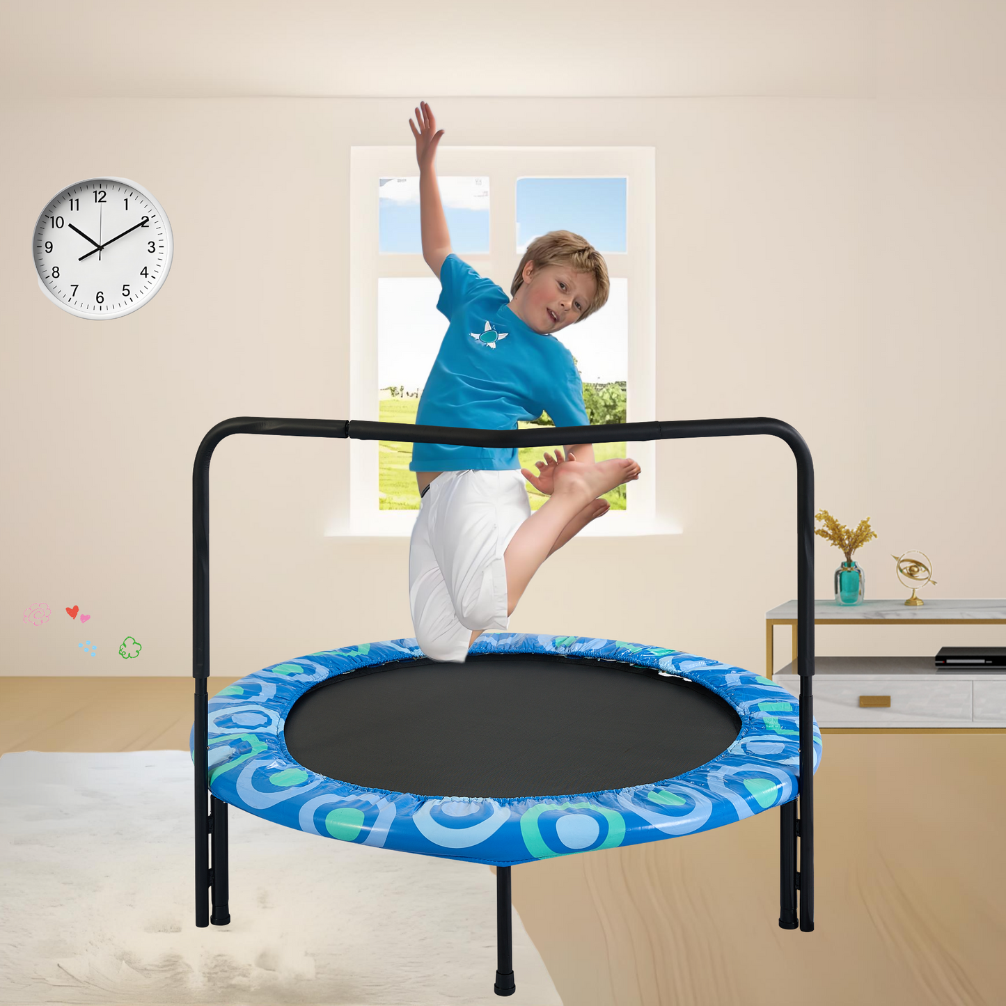 XTP002 Assembled children's trampoline happy expression outdoor and indoor  for kids age 3 - 7