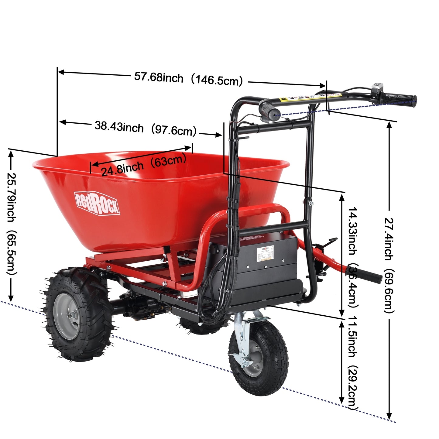 RedRock Wheelbarrow Utility Cart Electric Powered Cart 48V28Ah 500W Capacity 500lbs (230kg) Material Debris Hauler  1000lbs Towing