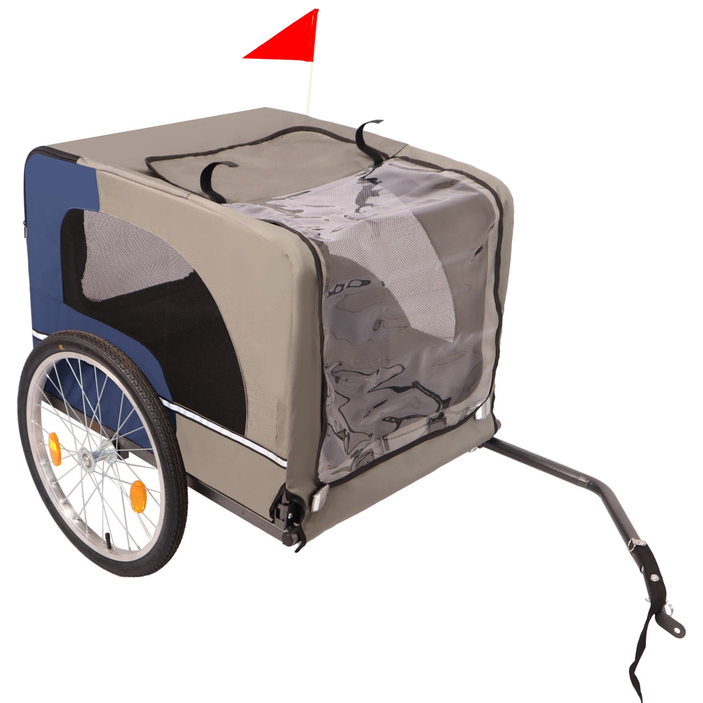 Dog Bike Trailer - Folding Pet Trailer Car for Bicycle, Folding Pet Carrier with 20 Inch Wheels, 2 Entrances, Safety Flag, Easy to Connect & Store