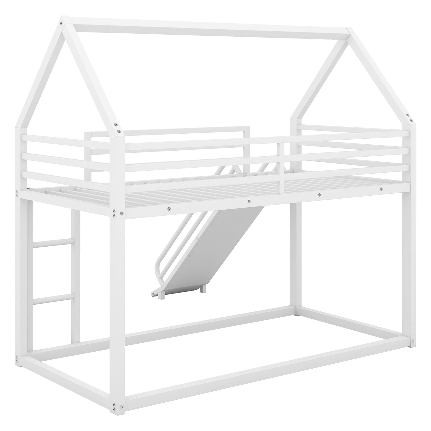 Twin over Twin House Bunk Bed with Ladder and Slide,White