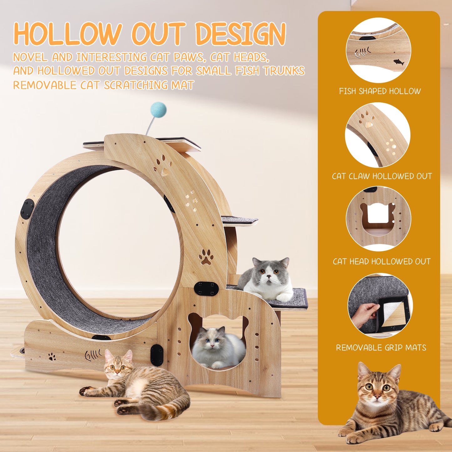 Cat Wheel 6-in-1 Cat Exercise Wheel,Upgraded Cat Wheel Exerciser for Indoor Cats,Large Cat Treadmill,Cat Running Wheel with Silent Wheel,Cat Walking Wheel Cat Furniture Cat Toys