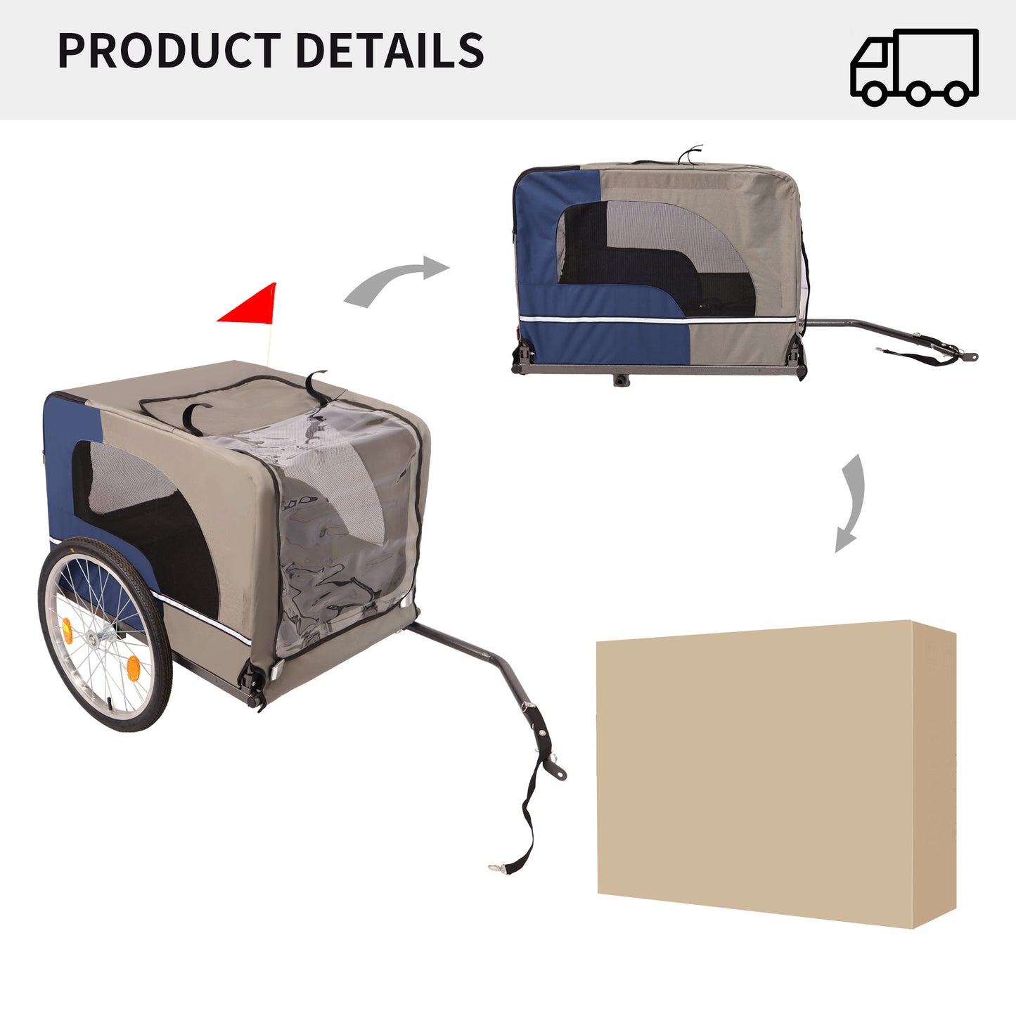 Dog Bike Trailer - Folding Pet Trailer Car for Bicycle, Folding Pet Carrier with 20 Inch Wheels, 2 Entrances, Safety Flag, Easy to Connect & Store