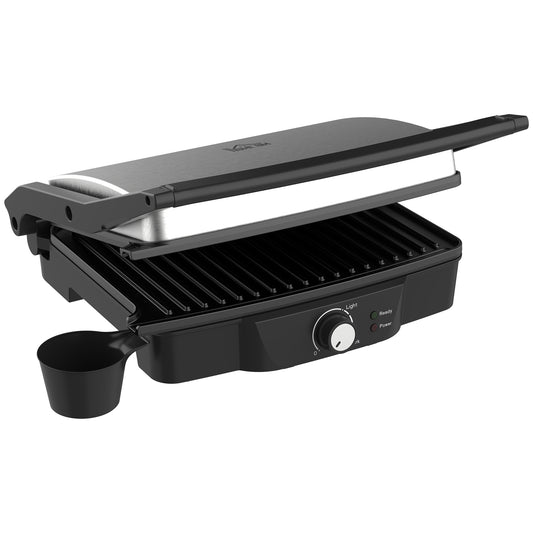 4 Slice Panini Press Grill, Stainless Steel Sandwich Maker with Non-Stick Double Plates, Locking Lids and Drip Tray, Opens 180 Degrees to Fit Any Type or Size of Food