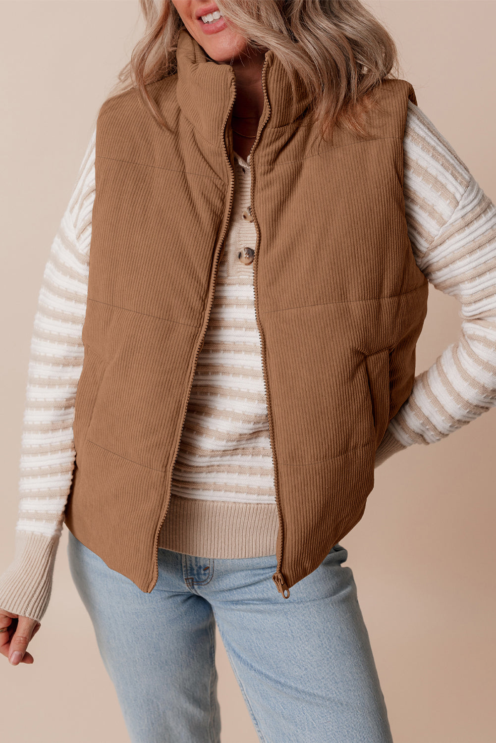 Natalia Corduroy Zipped Puffer Vest