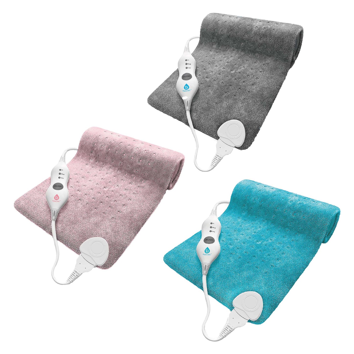 Pursonic Comfort Trio Heating Pad Set – Teal, Pink & Gray