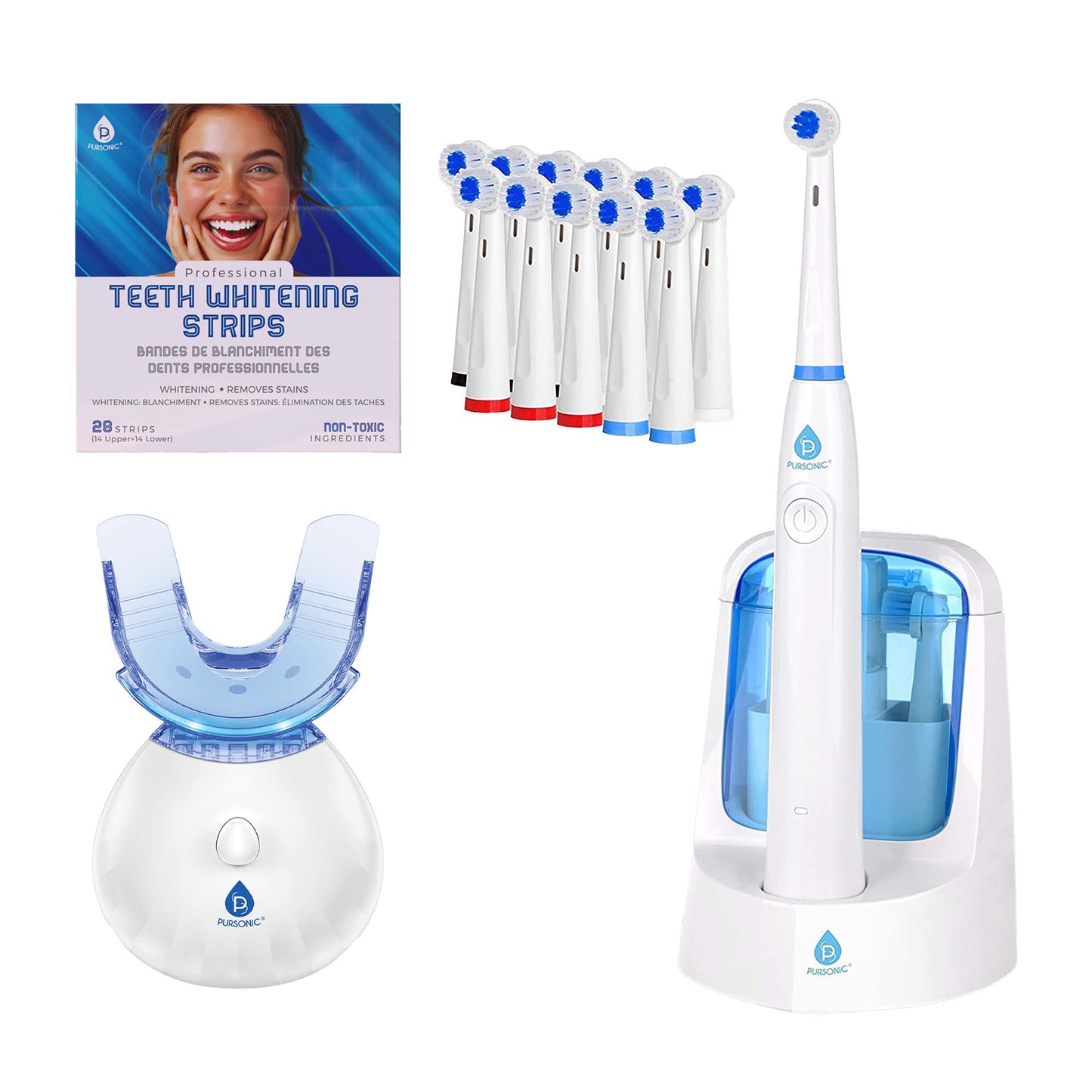 "Pursonic Advanced Smile Care Bundle – LED Whitening Kit, Whitening Strips, & Electric Toothbrush "