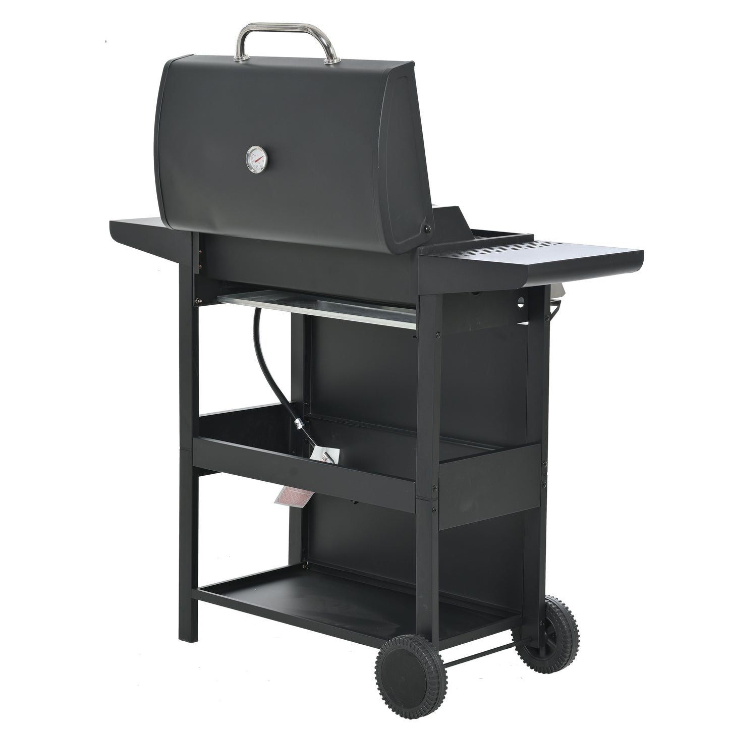 Propane Gas Grill 4 Burner Barbecue Grill, Stainless Steel 34,000 BTU Patio Garden Barbecue Grill with Two Shelves, Lid, Wheels and Bottle Opener