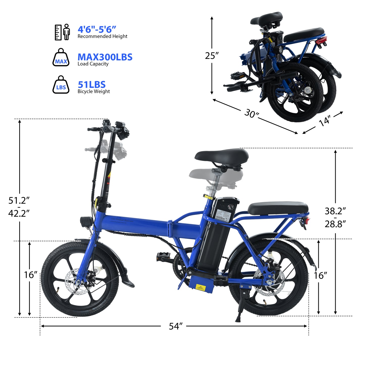 Adult Electric Bicycles 500 W Motor 15.5 MPH Max Speed, 16inch Tire, 42 V 10.4 AH Removable Battery for Electric Bike, Multi-Shock Absorption, City Commuter,  Fold able  Adult Electric Bicycle