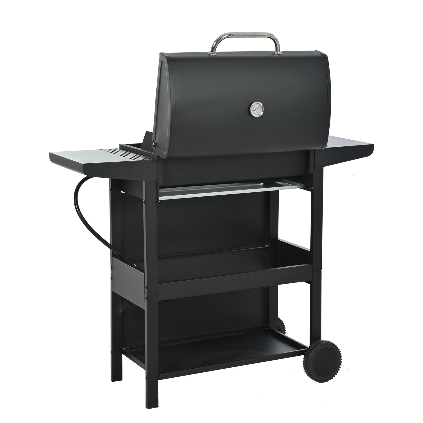 Propane Gas Grill 4 Burner Barbecue Grill, Stainless Steel 34,000 BTU Patio Garden Barbecue Grill with Two Shelves, Lid, Wheels and Bottle Opener