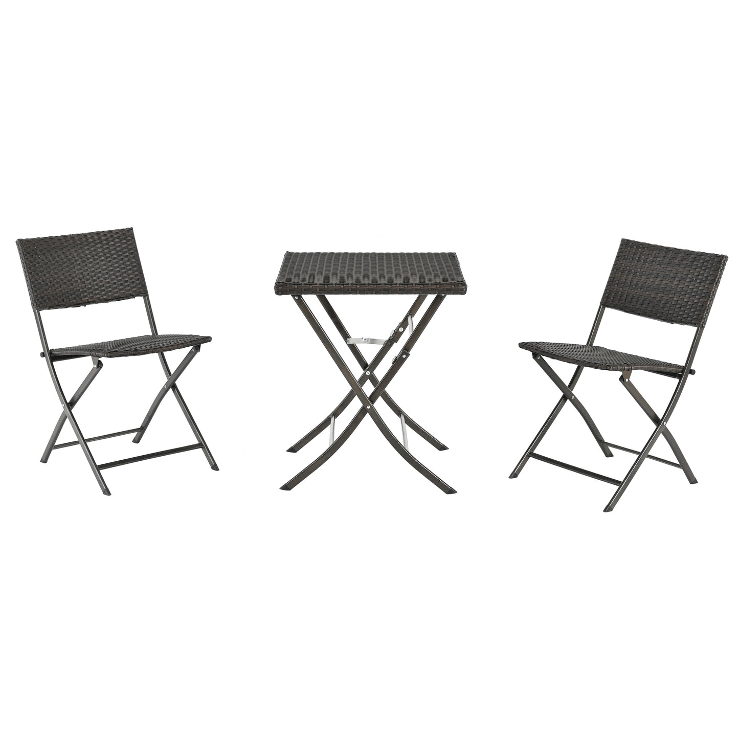 Rattan Patio Bistro Set, 3 Piece Foldable Outdoor Patio Furniture Sets, with Folding Table and Two Chairs, for Garden, Backyard, Pool, Lawn, Porch, Balcony, All Weather Rattan Style