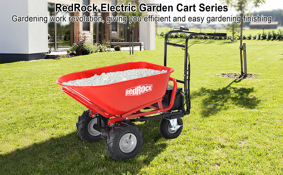 RedRock Wheelbarrow Utility Cart Electric Powered Cart 48V28Ah 500W Capacity 500lbs (230kg) Material Debris Hauler  1000lbs Towing