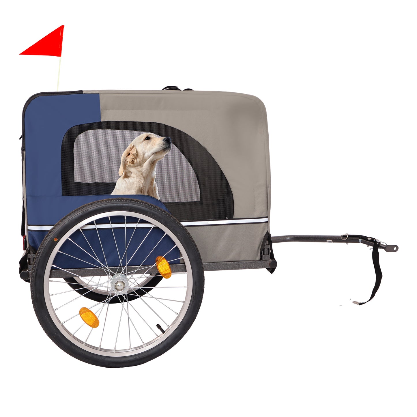 Dog Bike Trailer - Folding Pet Trailer Car for Bicycle, Folding Pet Carrier with 20 Inch Wheels, 2 Entrances, Safety Flag, Easy to Connect & Store